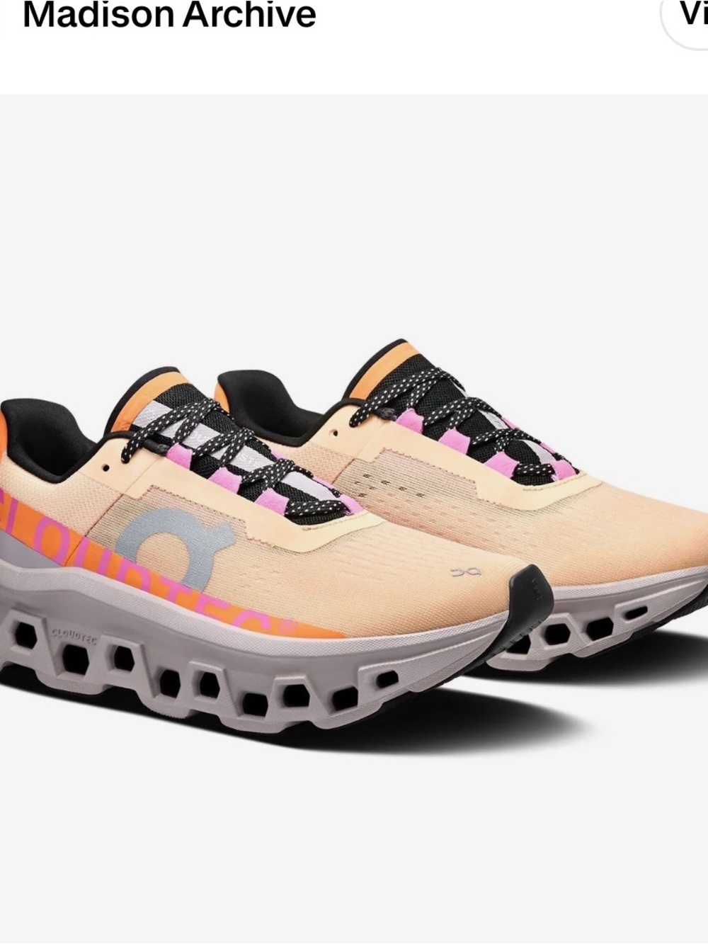 On Cloudmonster Women’s Athletic Sneakers in Peach and Pink